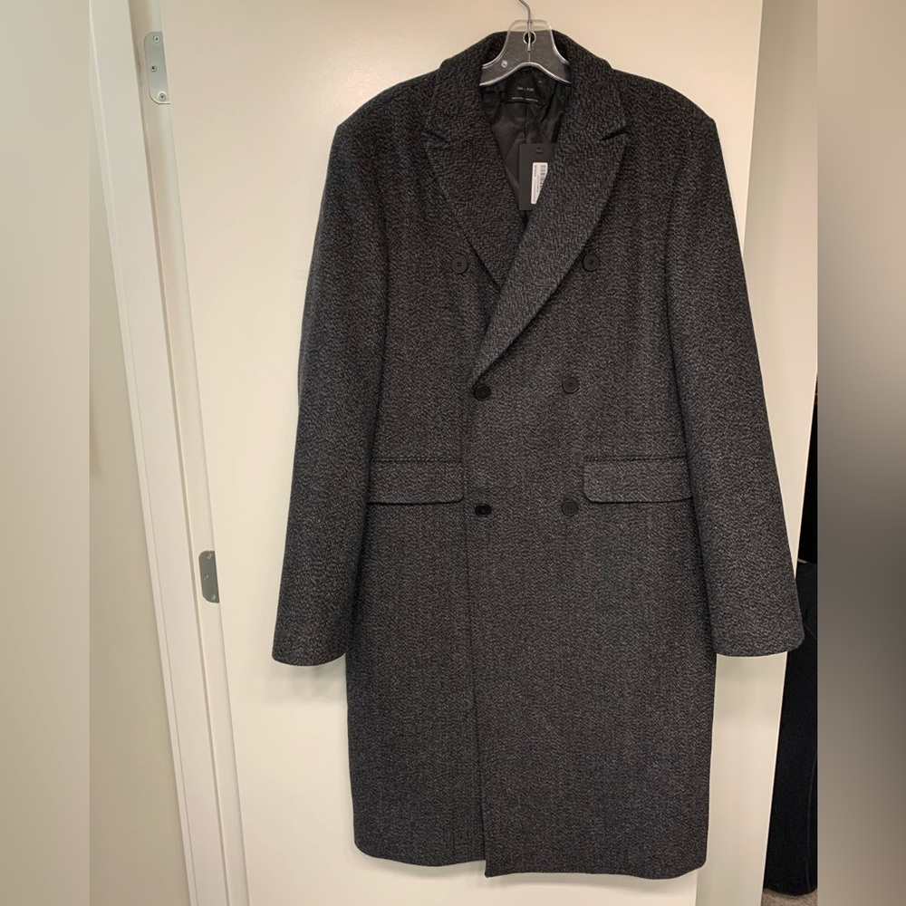 Men's Double-Breasted Wool Blend Overcoat - Charcoal Gray